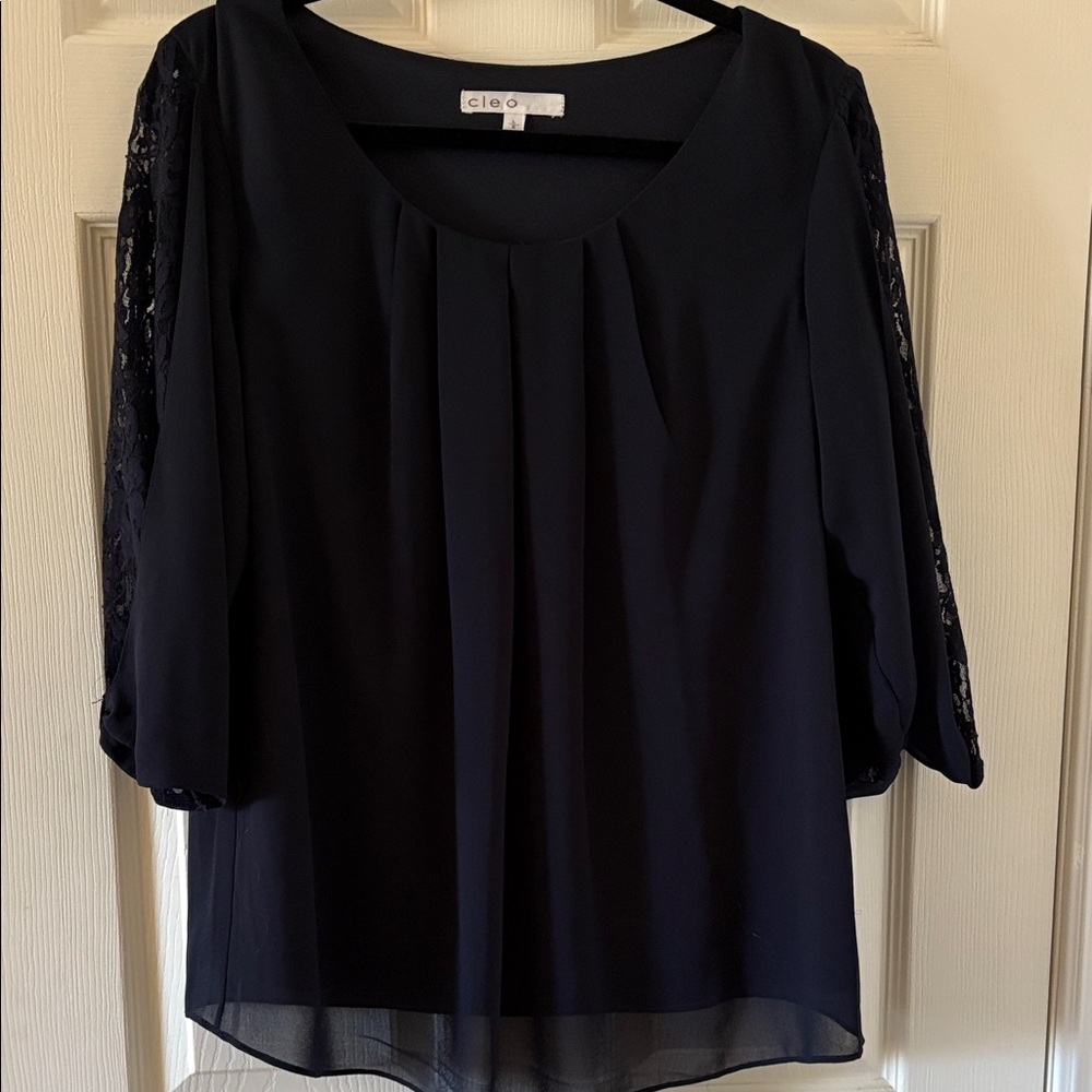Cleo Women's Black Blouse with Lace Sleeves